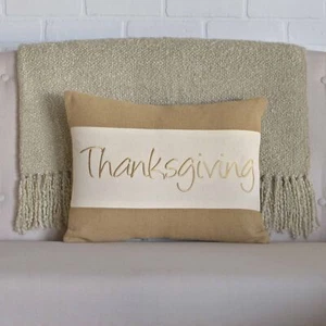VHC Brands Farmhouse 14"x18" Thanksgiving Pillow Tan Appliqued Holiday Decor - Picture 1 of 8