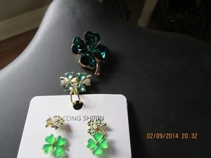 THREE SETS OF PIERCED SHAMROCK EARRINGS AND SHAMROCK PIN--#SP1-8 - Picture 1 of 24