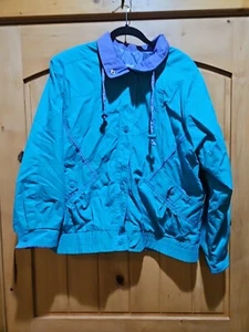 Windbreaker Jacket Womens LARGE VTG Innovations by Izzi Green Purple Waterproof - Picture 1 of 8
