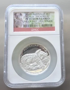 2012 P Australia Silver $1 Koala .999 -- High Relief  PF70 Ultra Cameo NGC ~1 OZ - Picture 1 of 4