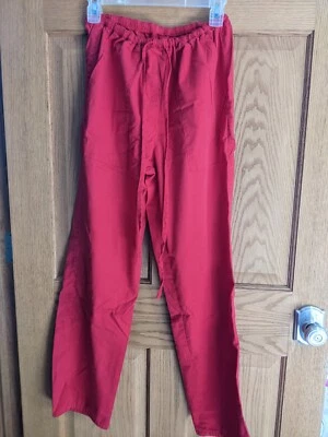 Vtg scrub pants red drawstring uni-sex nursing medical hospital pockets scrubs S - Image 1 of 4