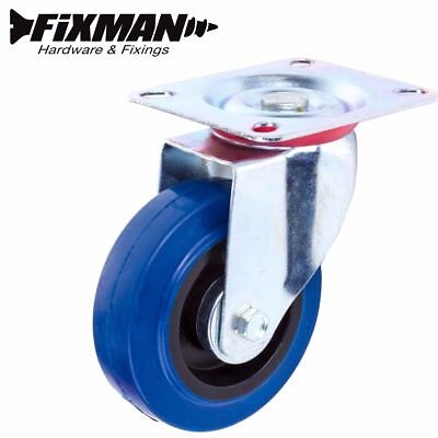 4 X Large BLUE RUBBER CASTOR WHEELS 4 /100mm Tyre NON MARKING Furniture Dolly • 35.30£