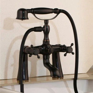 Deck Mount Bathtub Faucet Oil Rubbed Bronze Mixer Tap with Hand Shower Spray Set - Picture 1 of 11