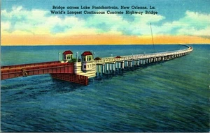 Lake Pontchartrain Bridge New Orleans Louisiana LA UNP Unused Linen Postcard E10 - Picture 1 of 2