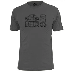 Herren Fiat 500 V1 Blaupause Retro Auto T-Shirt klassischer Motor - Bild 1 von 2