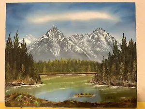 De colección Pintado a Mano Original 16x 20 Mountain Lake Forest por tREED - Estilo Bob Ross - Imagen 1 de 11