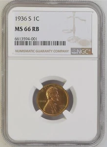 1936-S 1C RB Lincoln Wheat One Cent NGC MS66RB 6613594-001 - Picture 1 of 2
