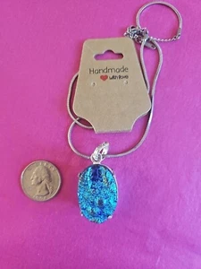 925 Sterling Silver Gemstone Necklace Agate Geode Druzy Handmade Jewelry Womens - Picture 1 of 8