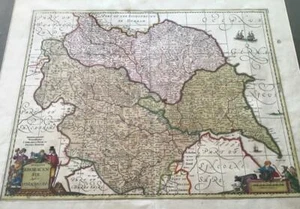 MAPA original de Yorkshire coloreado a mano década de 1640 por JAN JANNSON coloreado a mano - Imagen 1 de 1