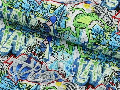 SOFTSHELL Stoff Meterware winddicht verrückter Frosch GRAFFITI bunt EUR 19,50/m - Bild 1 von 3
