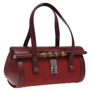 GUCCI GG Canvas Bamboo Shoulder Bag Red Silver 111713 Auth 119822 - Picture 1 of 21