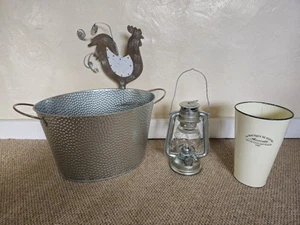 Vintage Style Dimpled Metal Planter Log Basket Flower Vase Storm Lamp Cockerel - Picture 1 of 5