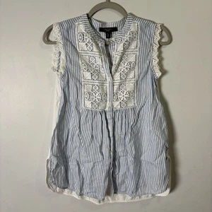 Weekend Max Mara Women’s Sz XS Blue Stripe Eyelet Button Down Shirt - Picture 1 of 8