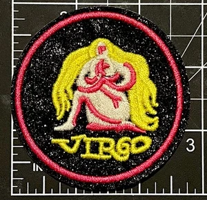 VIRGO Iron On Patch Vintage-Style Glitter Zodiac Sew Jacket Hat Bag Embroidery - Picture 1 of 2