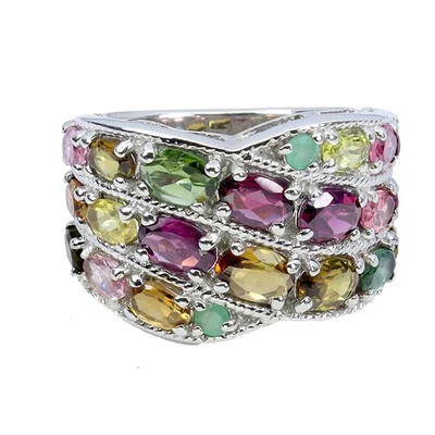 925 Sterling Silver Ring Oval Tourmaline Emerald Natural Gemstone Jewelry - Image 1 of 4