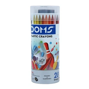 Doms 28 Shades Erasable Plastic Crayons Round Tin Box Pack of 1 - Picture 1 of 4