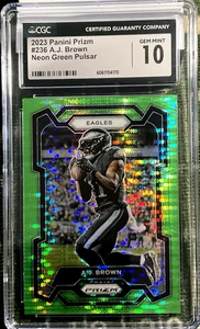 2023 PANINI PRIZM NEON GREEN PULSAR CGC 10 A.J. BROWN #236 - Picture 1 of 2