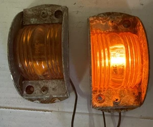 2-VINTAGE PMCO AMBER GLASS LIGHTS AMBER CLEARANCE MARKER PM 119 - Picture 1 of 7