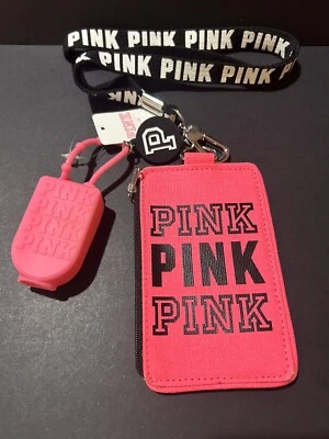 NEW ~ VICTORIA'S SECRET VS PINK Lanyard ID Holder Badge NEON PINK Hand Sanitizer - Image 1 of 4