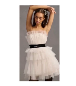 Anthropologie 2 Maeve Stufen trägerlos Tüll Mini Hochzeit Elope Kleid Größe 2 Neu mit Etikett - Bild 1 von 13