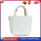 Women Quilted Cotton Padded Top-handle Bag Flower Pattern Satchel (White)
