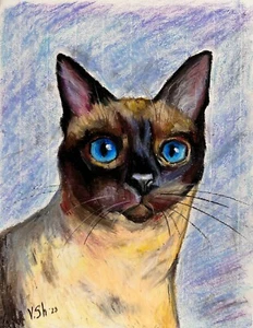 Pintura Original Gato Siamés Retrato Óleo Pastel Impresionismo Gatito Firmado - Imagen 1 de 9