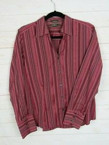 Eddie Bauer Damen Langarm tailliertes rot gestreiftes Hemd mit Knopfleiste Größe M W986 - Bild 1 von 5
