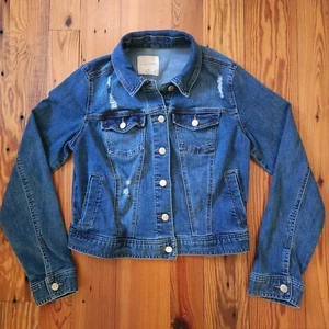Celebrity Pink Womens Medium Blue Jacket Denim Distressed Rollable Sleeve - Picture 1 of 8