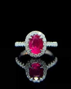 2.90 Ct Oval Cut Natural Ruby Diamond Engagement Ring 14K White Gold All Sz ALL - Picture 1 of 6