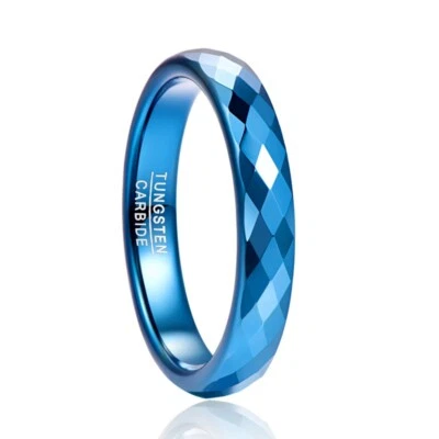 Alianzas de boda de carburo de tungsteno azul facetado con diamantes de 4 mm para hombre y mujer anillo meñique Foto 1 de 2