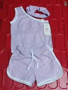 Baby Clothes Girl Summer Outifits Shorts Tops 3 Piece Purple White 9m-12m iT! - Picture 1 of 7