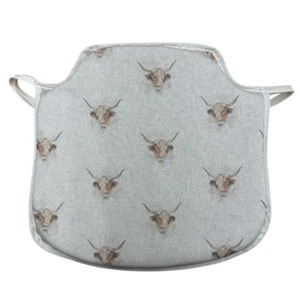 Highland Cow Small Spindle Back Tie-On Seat Pad. Kitchen/Dining - Picture 1 of 5