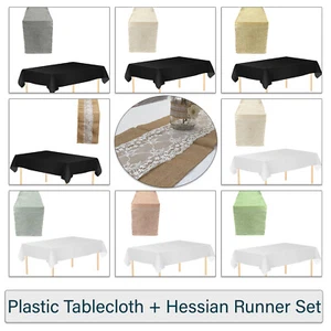Paños de mesa rústicos de Hesse y plástico para decoraciones de mesa de fiesta - Imagen 1 de 78