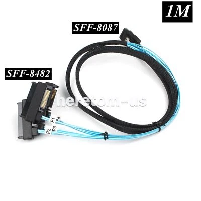 New Mini SAS 36P SFF-8087 to 4 SFF-8482 Connectors With SATA Power Port Cable 1M - Image 1 of 4