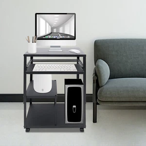 Computer Desk w/ Keyboard Tray 360° swivel wheels 4 Tier Height Adjustable - Picture 1 of 15