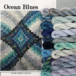 Gezähltes Canvas Nadelspitzen-Set Needle Delights Ocean Blues Kathy Rees aquagrau - Bild 1 von 5