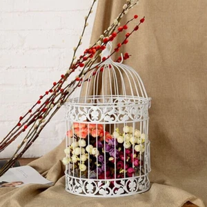 Large White Metal Decor Bird Cage Free Standing Hanging Tea Light Holder Wedding - Picture 1 of 10