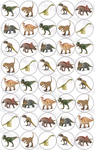 40 x DINOSAUR MIXED Edible Cupcake Toppers Wafer Paper Cake 3.5cm Jurassic Park - Picture 1 of 1