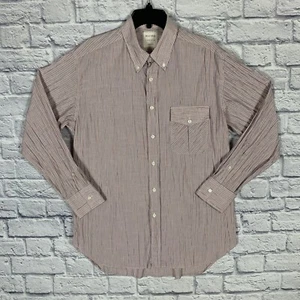 Billy Reid Shirt Mens Large Standard Button Down Red Blue Striped Long Sleeve - Picture 1 of 10