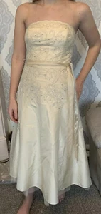 Novia Crema Seda Ocasión Especial Boda Fiesta Vestido Hasta la Rodilla Monzón Talla 8 - Imagen 1 de 10