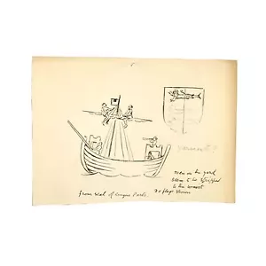 Old Original Antique Drawing Cinque Ports Seal Yarmouth Sailors Sailing Vessel - Picture 1 of 3