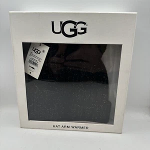UGG SHIMMER CABLE KNIT POM BEANIE HAT AND ARM WARMERS BLACK METALLIC - Picture 1 of 8