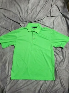 Men's Pebble Beach Performance Neon Lime Green Collared Golf Polo Shirt Medium - Picture 1 of 8