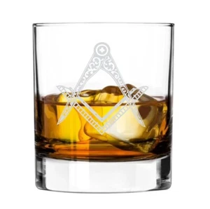 Gravierter Whiskey Glas Becher Freimaurer Freimaurer quadratischer Kompass 330ml - Bild 1 von 2