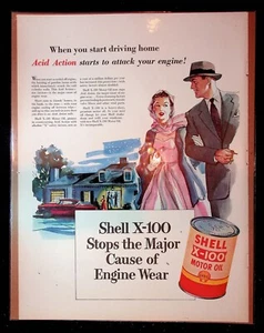 1950s Shell Motor Oil X-100 Engine Wear Art Vintage Print Ad - Picture 1 of 1