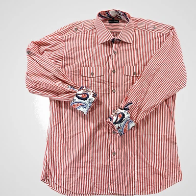 Jared Lang Shirt Mens XL Flip Cuff Epaulettes Roll Tab Sleeve Embroidered Logo - Image 1 of 4