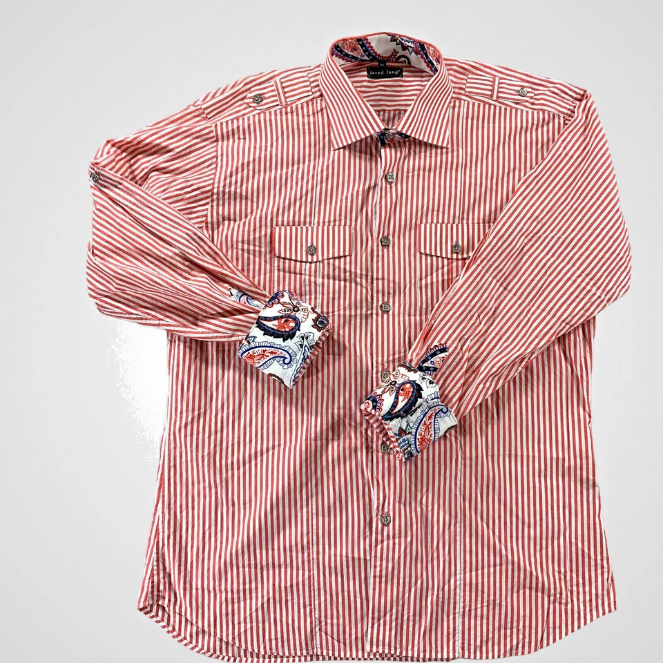 Jared Lang Shirt Mens XL Flip Cuff Epaulettes Roll Tab Sleeve Embroidered Logo - Image 1 of 4