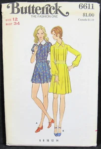 Front Pleated Mini Dress Vintage Size 12 Butterick 6611 Uncut Pattern - Picture 1 of 3
