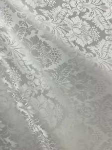 WHITE Damask Jacquard Brocade Flower Floral Fabric (110 in.) Sold By The Yard - Picture 1 of 6