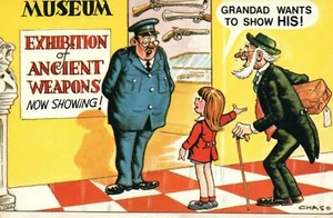 RUDE RISQUE COMIC BAMFORTH GRANDAD'S ANCIENT WEAPON MUSEUM POSTCARD - UNUSED - Bild 1 von 1
